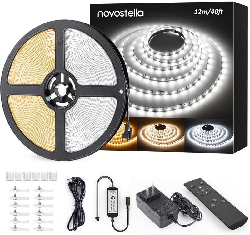NOVOSTELLA 40ft Tunable White LED Strip Light 1344 LEDs Dimmable 3000K-6500K 24V Remote Flexible LED Tape for Christmas Living Room Cabinet Counter Bedroom Home Kitchen Bar Ceiling Daylight Warm White - Image 1