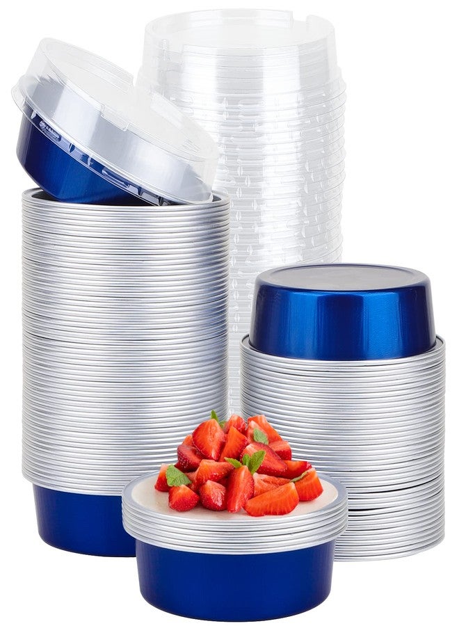 Beasea Mini Tart Pan 100 Pack with Lids, 4 Inch 8oz Blue Disposable Aluminum Baking Foil Tins Small Round Tart Container for Individual Dessert Cupcake Muffin Cheesecake Ramekins Quiche Oven Dishes - Image 1