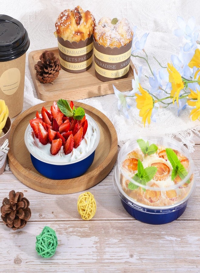 Beasea Mini Tart Pan 100 Pack with Lids, 4 Inch 8oz Blue Disposable Aluminum Baking Foil Tins Small Round Tart Container for Individual Dessert Cupcake Muffin Cheesecake Ramekins Quiche Oven Dishes - Image 4