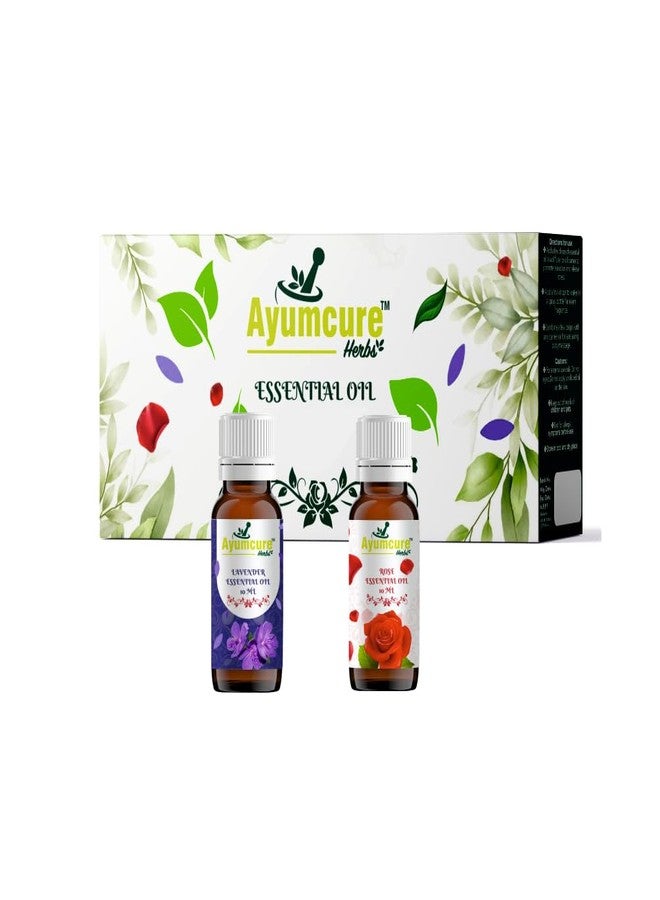 Ayumcure Pure & Natural Rose & Lavender Essential Oil Set | For Hair Growth, Skin Care, Aromatherapy & Relaxation | Reduces Acne, Blemishes | Unisex | 2x10ml Bottles - Image 1