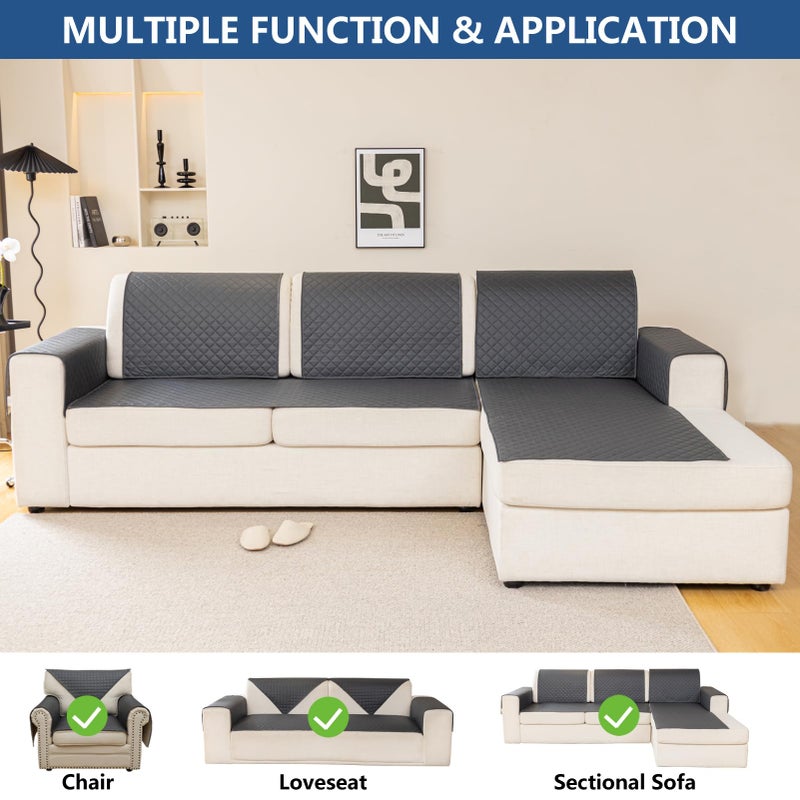 Eismodra Couch Covers for 3 Cushion Couch Sofa Armrest Chair Cover Sectional Slipcovers Washable Furniture Protector for Dogs Pet L Shaped,Dark Gray 28 x 28 inches (Only 1 Piece) - Image 2