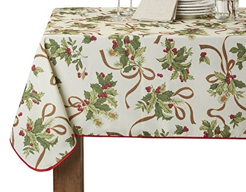 Violet Linen European Seasonal Christmas Ribbons Tablecloth Beige 60" X 84" - Image 5