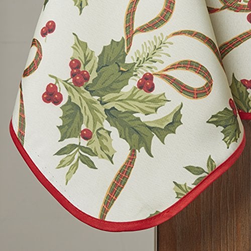 Violet Linen European Seasonal Christmas Ribbons Tablecloth Beige 60" X 84" - Image 3