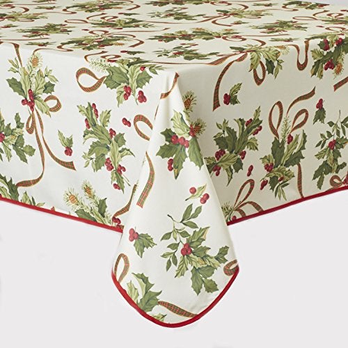 Violet Linen European Seasonal Christmas Ribbons Tablecloth Beige 60" X 84" - Image 2