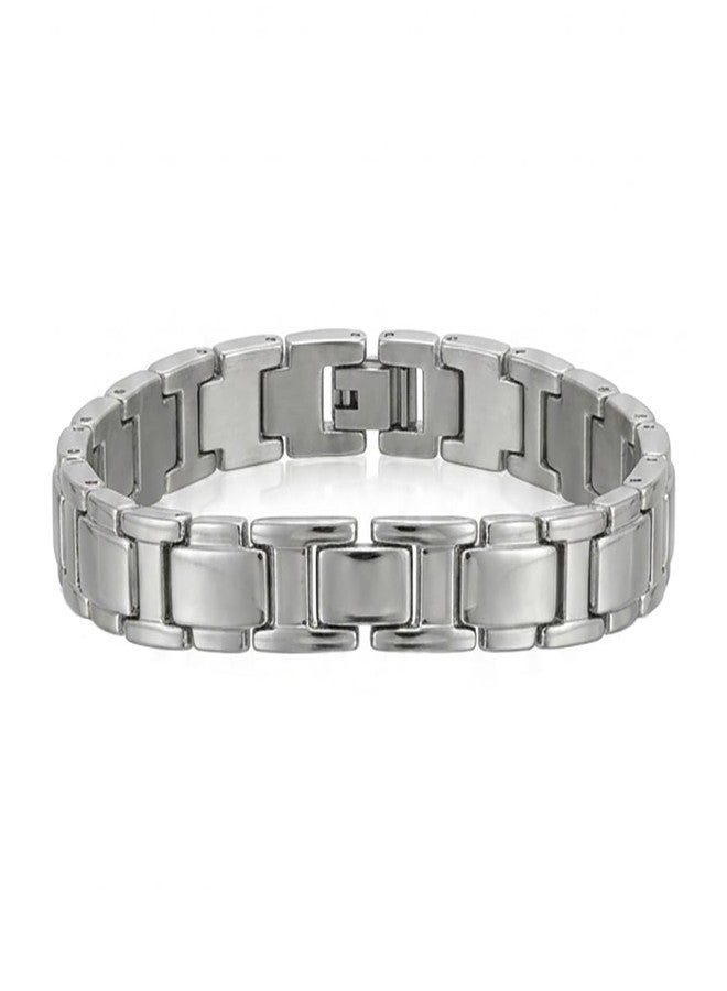 RUVEE Stainless Steel Titanium Plated Italian Style Design Dual Tone Plated Germanium & Magnetic Ion Bracelet for Men & Women (Silver) - Image 1