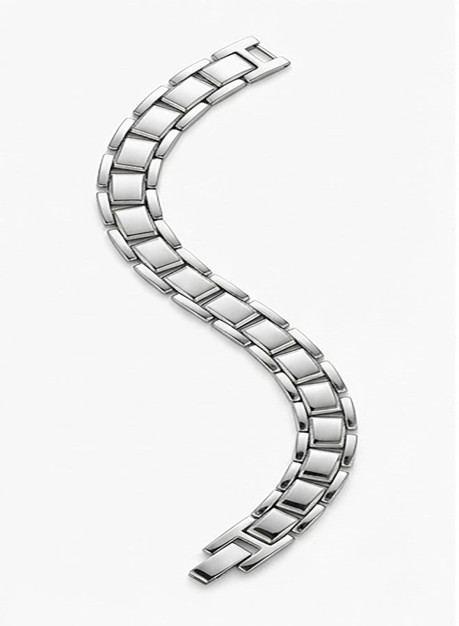 RUVEE Stainless Steel Titanium Plated Italian Style Design Dual Tone Plated Germanium & Magnetic Ion Bracelet for Men & Women (Silver) - Image 3