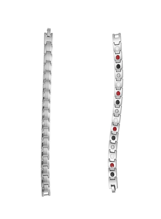 RUVEE Stainless Steel Titanium Plated Italian Style Design Dual Tone Plated Germanium & Magnetic Ion Bracelet for Men & Women (Silver) - Image 2