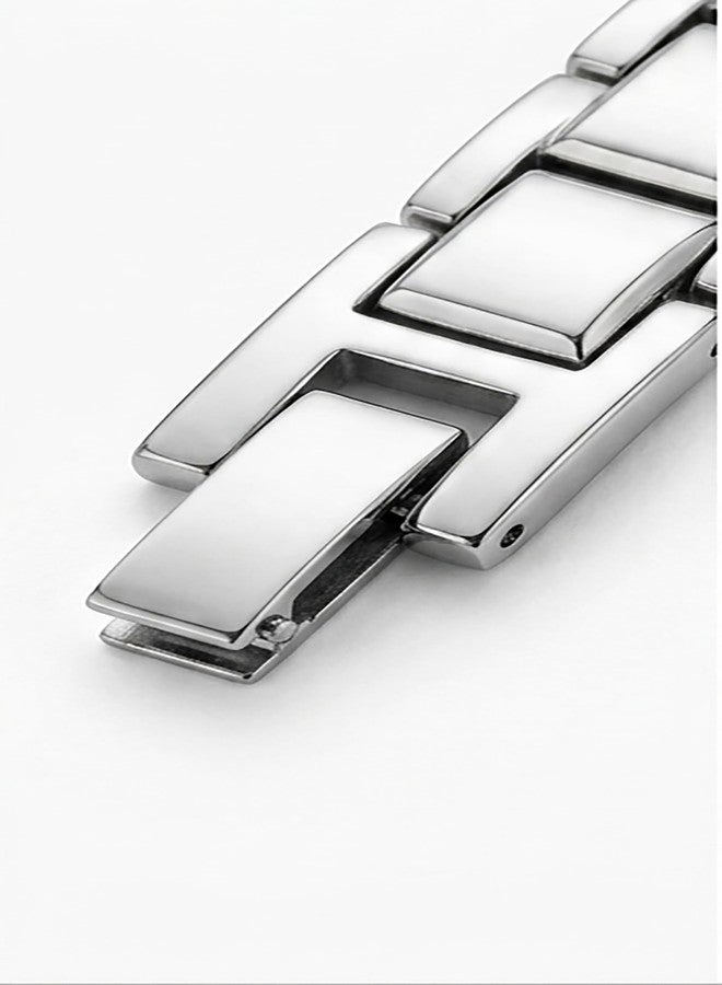 RUVEE Stainless Steel Titanium Plated Italian Style Design Dual Tone Plated Germanium & Magnetic Ion Bracelet for Men & Women (Silver) - Image 4