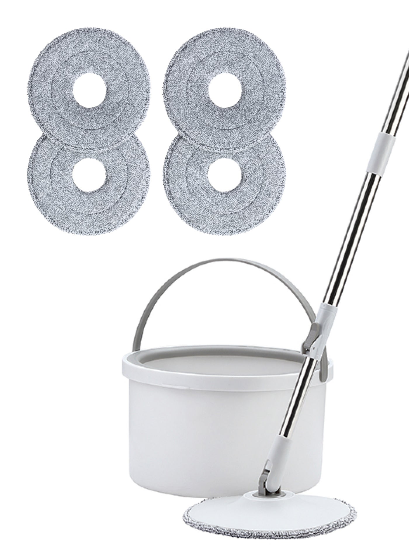 Spin Mop - White - Brush Spin Mop with 360° Rotation u0026 Easy Wring System - Includes 2 Microfiber Mop Heads for Streak-Free Cleaning - Ideal for Tile, Hardwood, Laminate, Vinyl u0026 Home Floor Mai