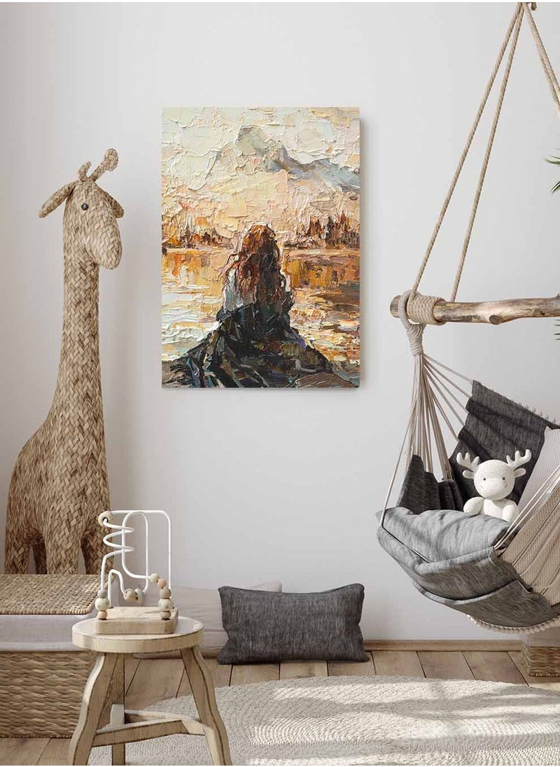 LOWHA Framed Canvas Wall Art Stretched Over Wooden Frame, Waiting Girl  Painting, For Home, Living Room, Office Decor  - Image 2