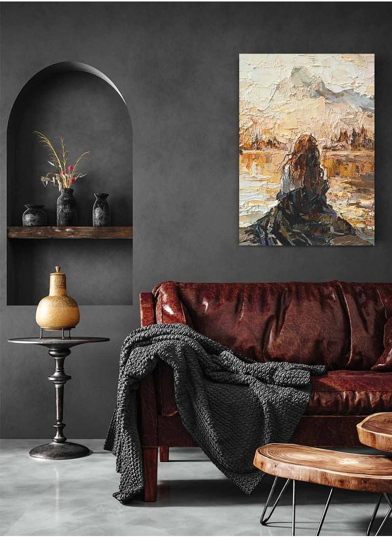 LOWHA Framed Canvas Wall Art Stretched Over Wooden Frame, Waiting Girl  Painting, For Home, Living Room, Office Decor  - Image 4