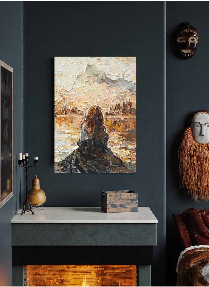 LOWHA Framed Canvas Wall Art Stretched Over Wooden Frame, Waiting Girl  Painting, For Home, Living Room, Office Decor  - Image 3