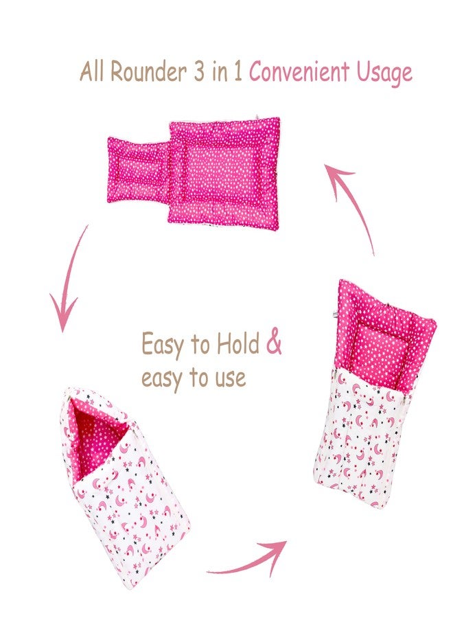 Infantbond Cotton Baby 3 in 1 Carry Bag Cum Sleeping Bag Cum Mattress(0-8 Months, Pink Moon & Star Lightweight. - Image 3