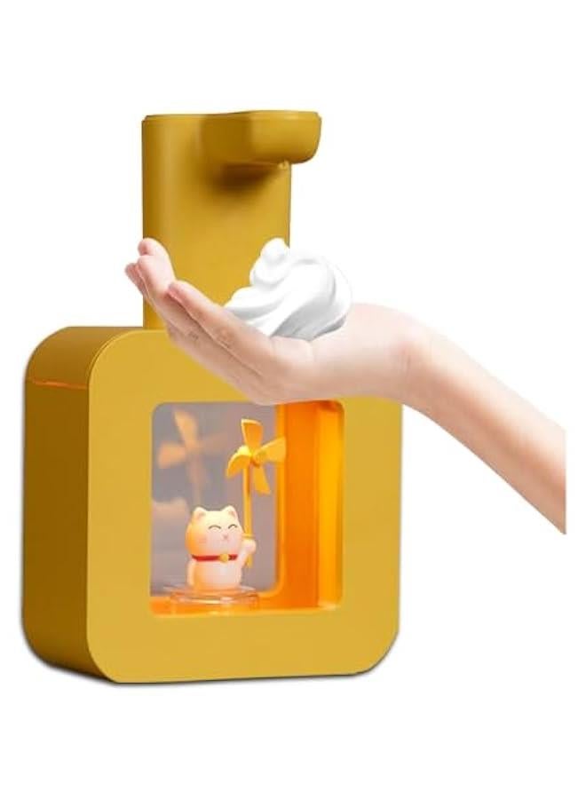 Kids Automatic Soap Dispenser - Lovely Foam Soap Dispenser for School Bathroom Kitchen Office,Waterproof USB Rechargeable Hand-Free 13.5oz Soap Dispenser Children Birthday Gift, Yellow Cat  - Image 1