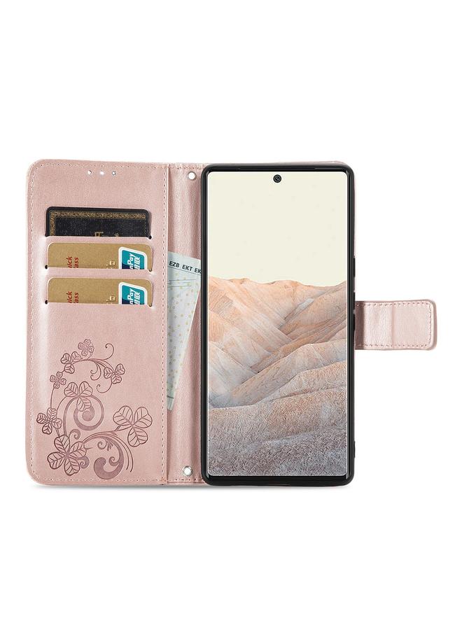 S-TOP Case For Google Pixel 6 Pro Four-leaf Clasp Embossed Buckle Mobile Phone Protection Leather Case with Lanyard & Card Slot & Wallet & Bracket Function - Image 3