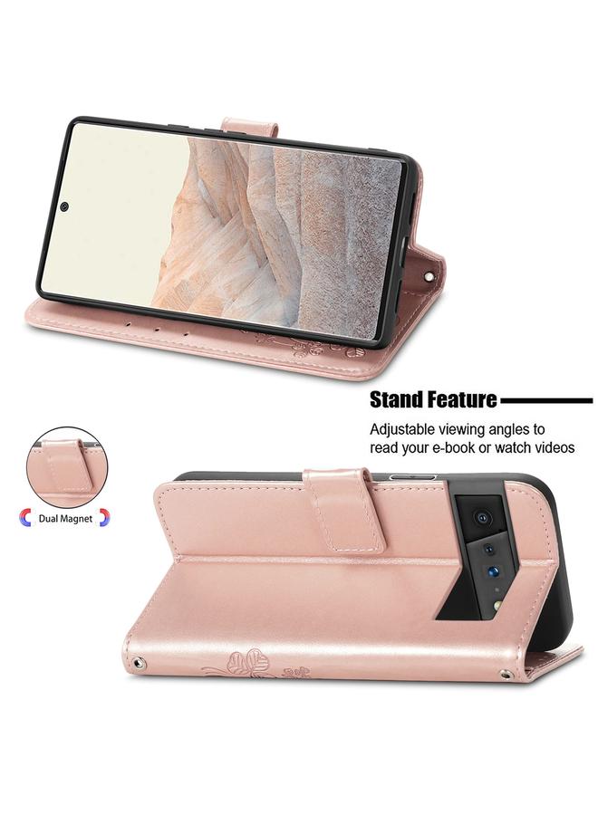 S-TOP Case For Google Pixel 6 Pro Four-leaf Clasp Embossed Buckle Mobile Phone Protection Leather Case with Lanyard & Card Slot & Wallet & Bracket Function - Image 4