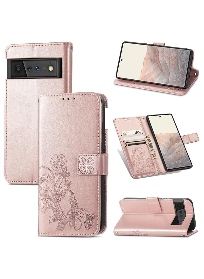 S-TOP Case For Google Pixel 6 Pro Four-leaf Clasp Embossed Buckle Mobile Phone Protection Leather Case with Lanyard & Card Slot & Wallet & Bracket Function - Image 1