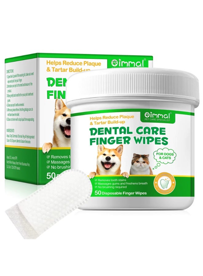 50Pcs Dental Care Finger Wipes for Pets, Teeth Cleaning Wipes for Dogs & Cats Reduces Tooth Stains Tartar & Freshen Breath No-Rinse Dog Finger Toothbrush 50 Counts No Brushing Disposable Wipes