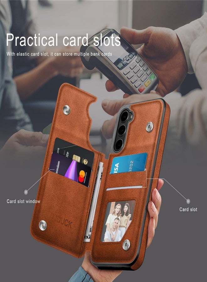 DJDUCK Designed for Samsung Galaxy S23 Case Wallet with Card Holder, [Magnetic Clasp Folio Cover] [RFID Blocking Leather Protection] Shockproof Women Men Cases for Samsung S23 Light Brown - Image 3