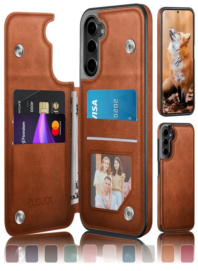 DJDUCK Designed for Samsung Galaxy S23 Case Wallet with Card Holder, [Magnetic Clasp Folio Cover] [RFID Blocking Leather Protection] Shockproof Women Men Cases for Samsung S23 Light Brown - Image 1