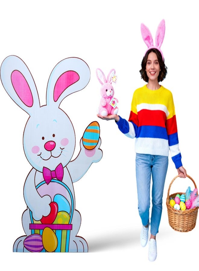 Kathfly 5 ft Easter Bunny Cardboard Standup Cutout Life Size Easter Day Hunt Theme Party Decoration Backdrop Photo Prop Standup for Spring Hunt Themed Party Decor - Image 1