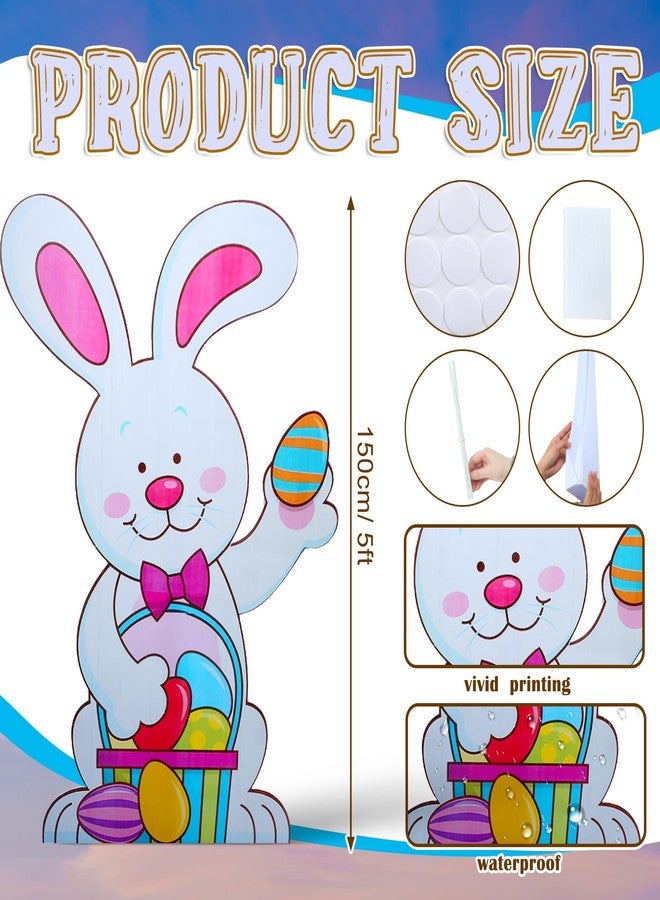 Kathfly 5 ft Easter Bunny Cardboard Standup Cutout Life Size Easter Day Hunt Theme Party Decoration Backdrop Photo Prop Standup for Spring Hunt Themed Party Decor - Image 2