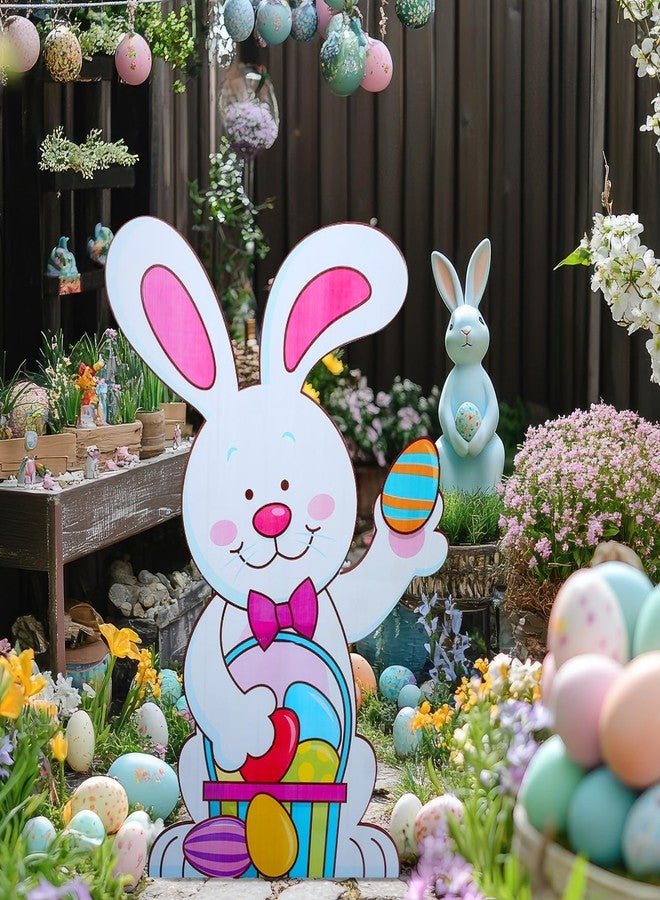 Kathfly 5 ft Easter Bunny Cardboard Standup Cutout Life Size Easter Day Hunt Theme Party Decoration Backdrop Photo Prop Standup for Spring Hunt Themed Party Decor - Image 5