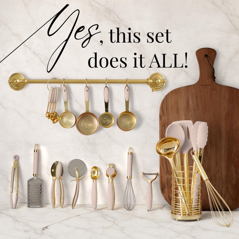 Styled Settings 23-Piece Beige and Gold Utensils Set â€“ Silicone Nonstick Cooking Tools with Garlic Press, Can Opener, Measuring Cups, Utensil Holder â€“ Luxury Kitchen Accessories for Modern Homes - Image 2