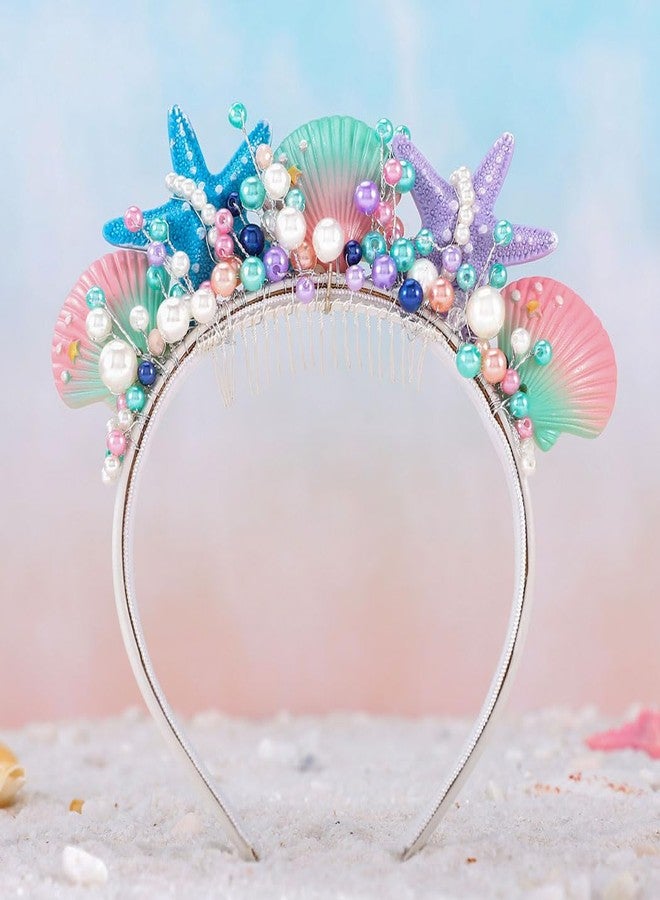 كيلشي طوق رأس كيلشاي على شكل نجم البحر، قطعة رأس حورية البحر من الصدف، إكسسوارات شعر الشاطئ للنساء - Image 2