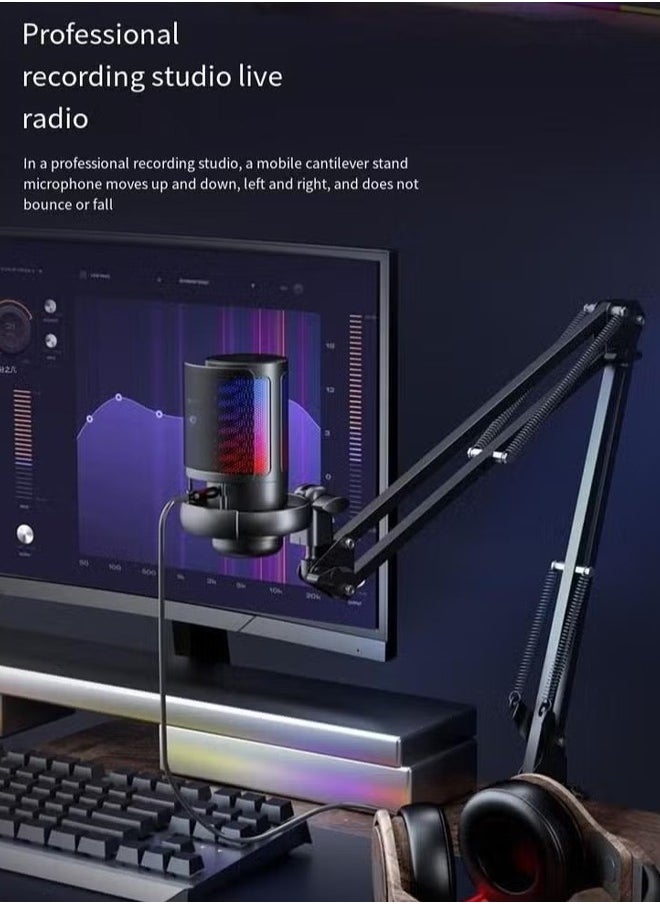 Gaming PC USB Microphone Podcast Condenser Mic with Boom Arm Pop Filter Mute Button for Streaming Twitch Online Chat RGB Computer Mic for PS4 PC Gamer Youtuber