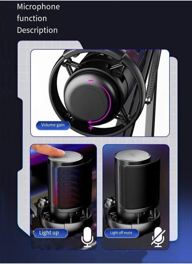 Gaming PC USB Microphone Podcast Condenser Mic with Boom Arm Pop Filter Mute Button for Streaming Twitch Online Chat RGB Computer Mic for PS4 PC Gamer Youtuber