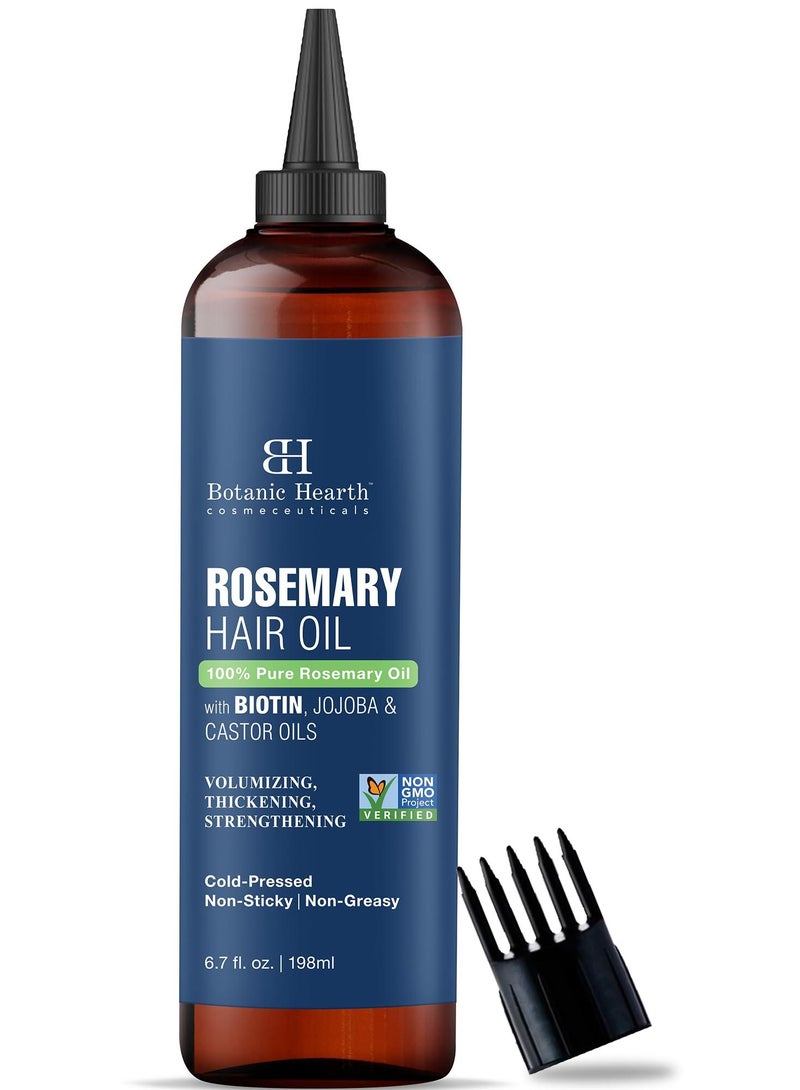 Botanic Hearth زيت إكليل الجبل النقي بنسبة 100% من بوتانيك هيرث لنمو الشعر، غني بالبيوتين | علاج لتقوية الشعر | مغذي ومكثف | بزيت الجوجوبا وزيت الخروع | خالٍ من الكائنات المعدلة وراثيًا | 6.7 أونصة سائلة - Image 1