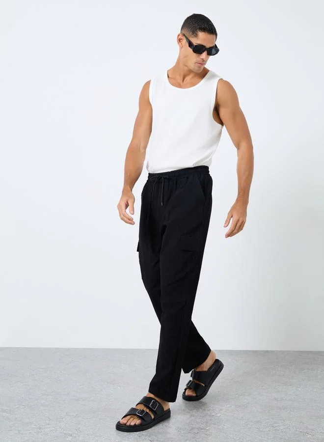 Styli Styli Men Linen Blend Straight Leg Plain Trousers