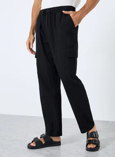 Styli Styli Men Linen Blend Straight Leg Plain Trousers