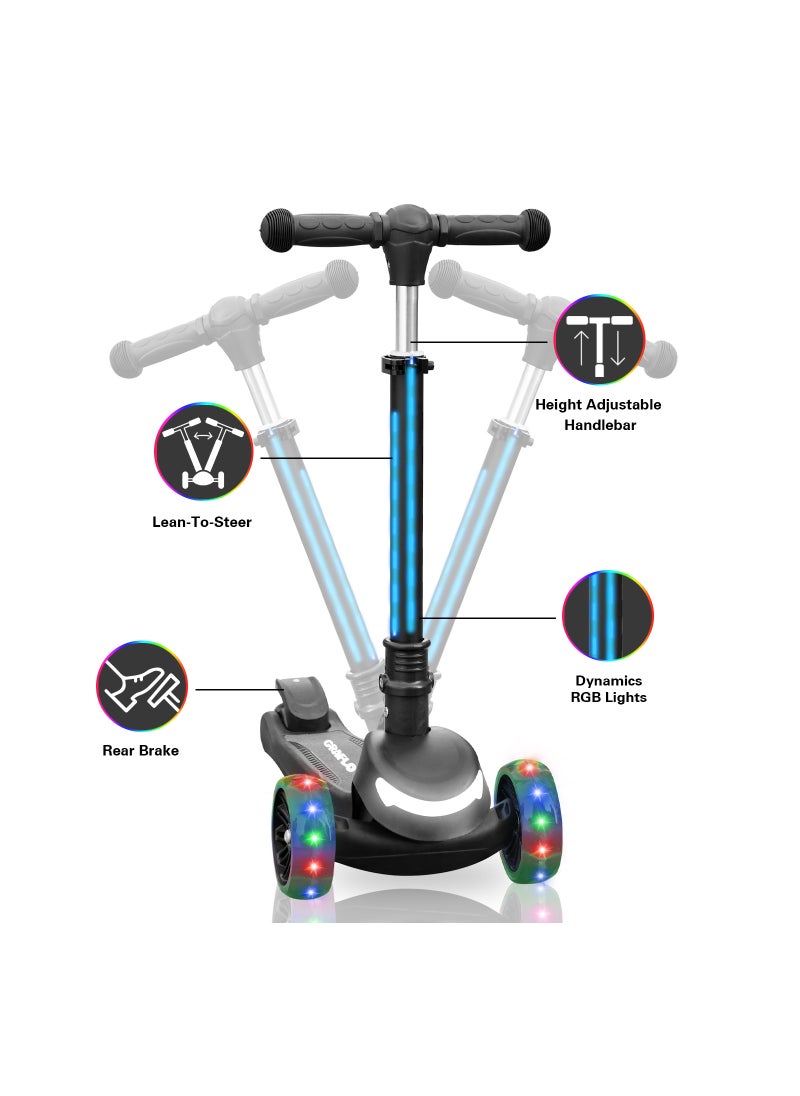 GRAFLO - 3 Wheel Kick Scooter Includes LED Lights on Stem and Light Up Wheels Height Adjustable Handlebar Lean to Steer System Easy Folding Mechanism Push Scooter for Children - Image 1