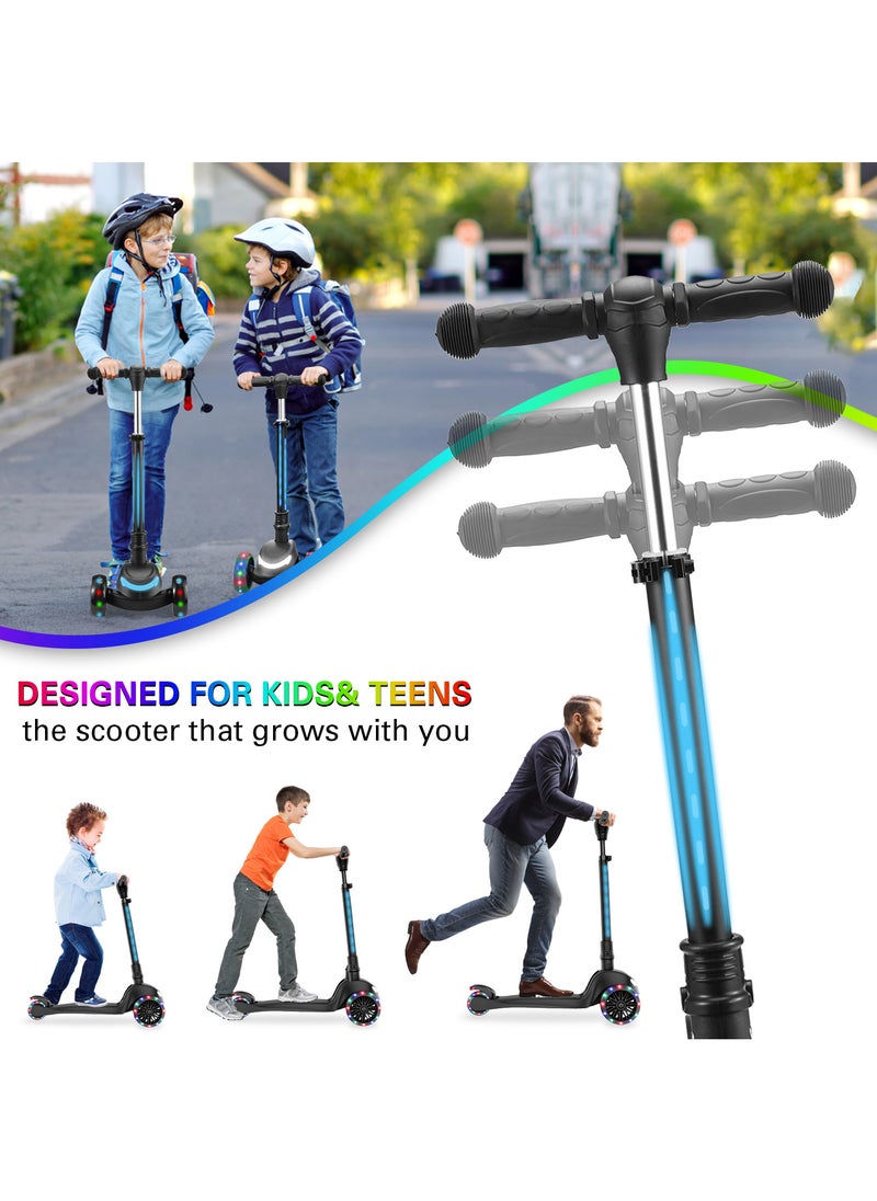 GRAFLO - 3 Wheel Kick Scooter Includes LED Lights on Stem and Light Up Wheels Height Adjustable Handlebar Lean to Steer System Easy Folding Mechanism Push Scooter for Children - Image 1