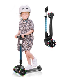 3 Wheel Kick Scooter Includes LED Lights on Stem and Light Up Wheels Height Adjustable Handlebar Lean to Steer System Easy Folding Mechanism Push Scooter for Children