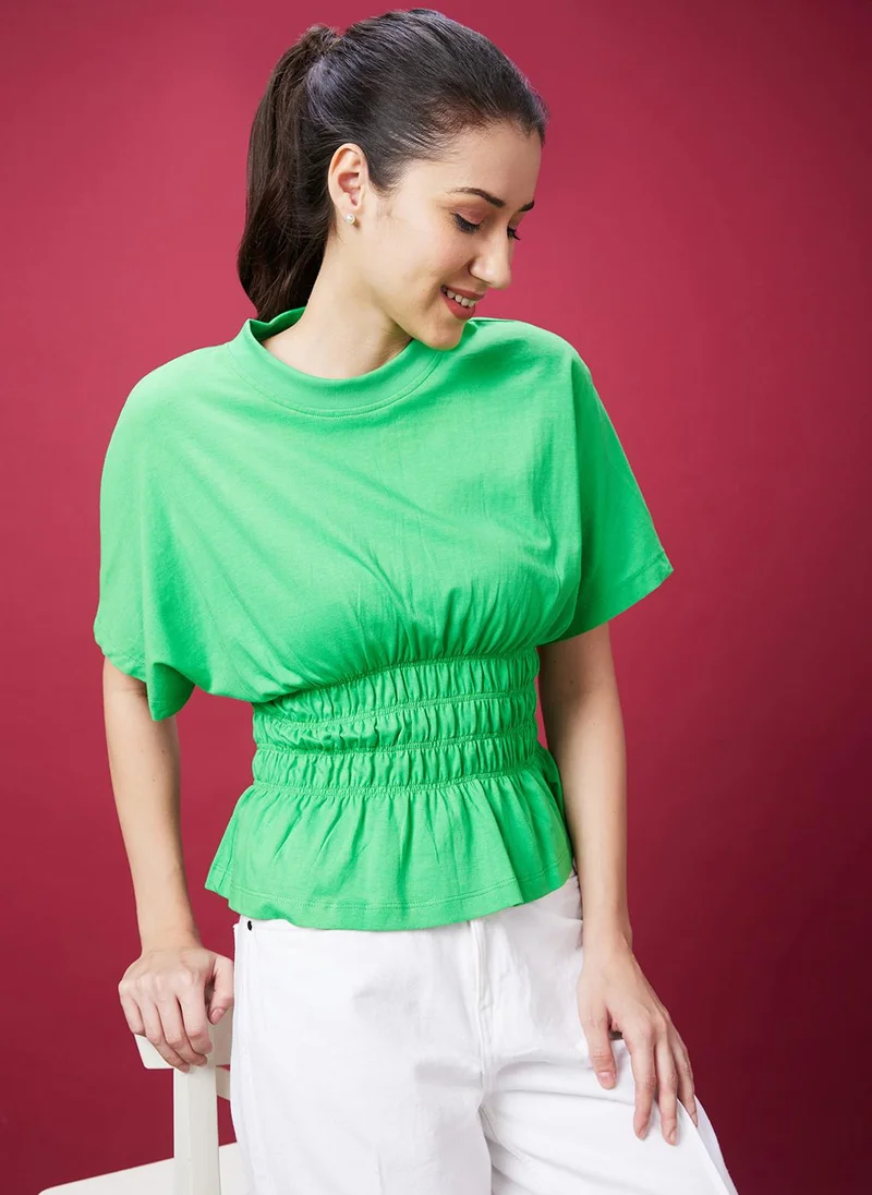 globus Globus Women Green Extended Sleeves Pure Cotton Top