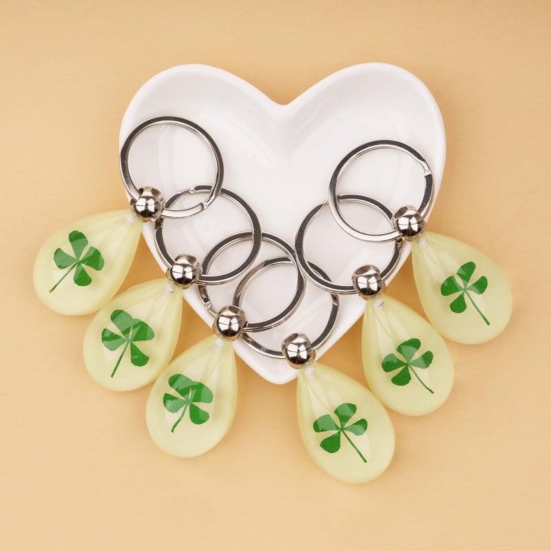FM FM42 Dried Leaves Lucky Real 4-Leaf Clover Simulated Resin Glow in the Dark Key ring Keychains - Image 5