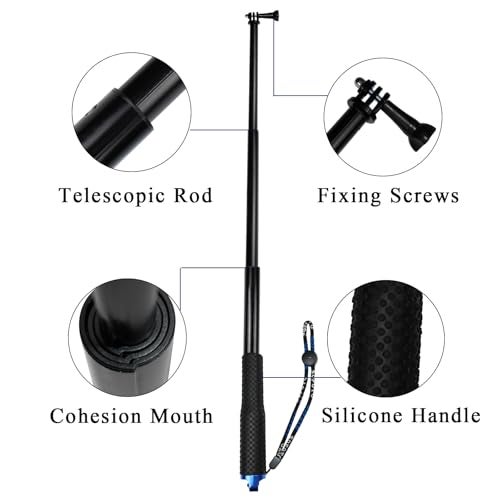 VVHOOY Selfie Stick Extendable 11.25-37inch Handheld Aluminum Telescopic Pole Monopod Compatible with AKASO EK7000,Brave 4,V50,Gopro Hero 13 12 11 10 9 8,DJI Osmo,Dragon Touch,ODDV Action Camera - Image 4