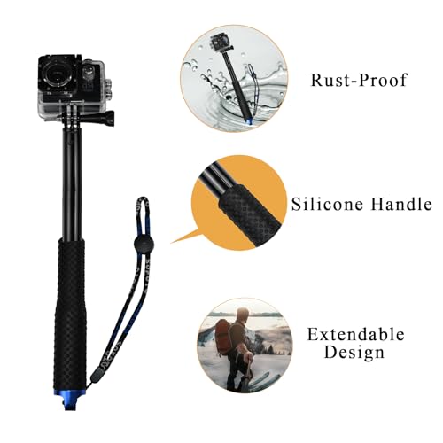 VVHOOY Selfie Stick Extendable 11.25-37inch Handheld Aluminum Telescopic Pole Monopod Compatible with AKASO EK7000,Brave 4,V50,Gopro Hero 13 12 11 10 9 8,DJI Osmo,Dragon Touch,ODDV Action Camera - Image 5