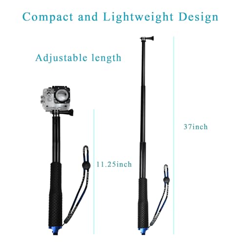 VVHOOY Selfie Stick Extendable 11.25-37inch Handheld Aluminum Telescopic Pole Monopod Compatible with AKASO EK7000,Brave 4,V50,Gopro Hero 13 12 11 10 9 8,DJI Osmo,Dragon Touch,ODDV Action Camera - Image 2