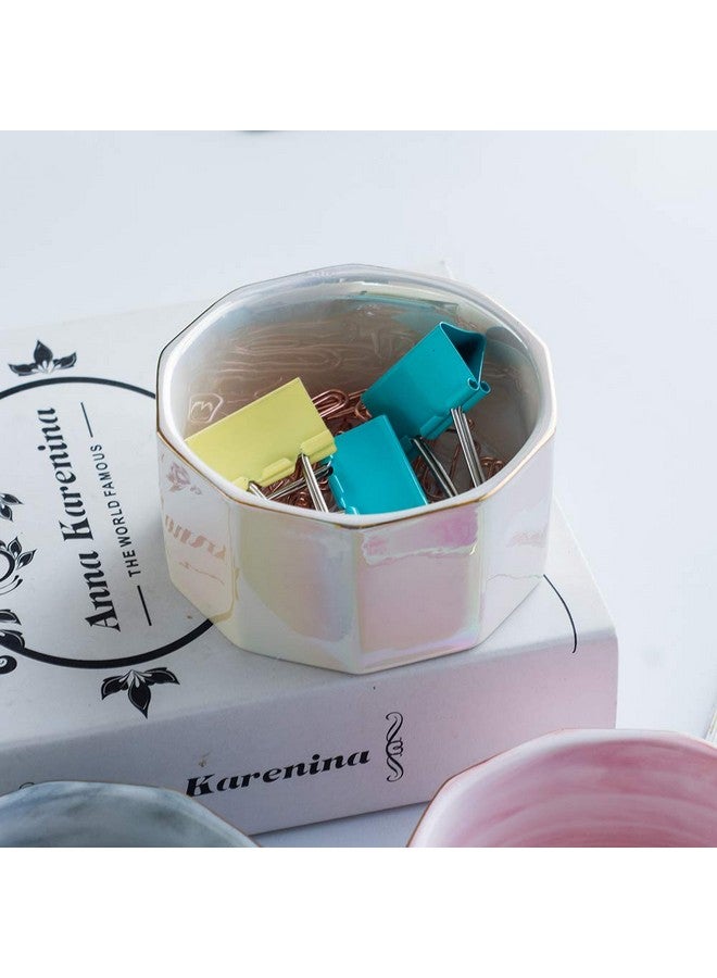 YOSCO Paper Clip Holder Ceramic Marbling Paper Clip Dispenser For Desk Paper Clip Organizer Office Binder Clip Holder (Pink) - Image 3