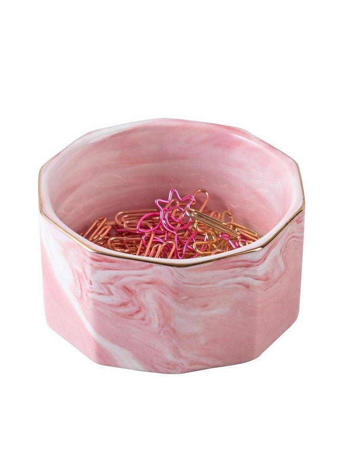 YOSCO Paper Clip Holder Ceramic Marbling Paper Clip Dispenser For Desk Paper Clip Organizer Office Binder Clip Holder (Pink) - Image 1
