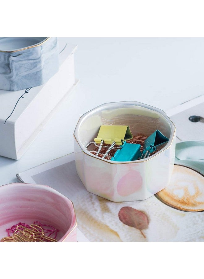 YOSCO Paper Clip Holder Ceramic Marbling Paper Clip Dispenser For Desk Paper Clip Organizer Office Binder Clip Holder (Pink) - Image 4