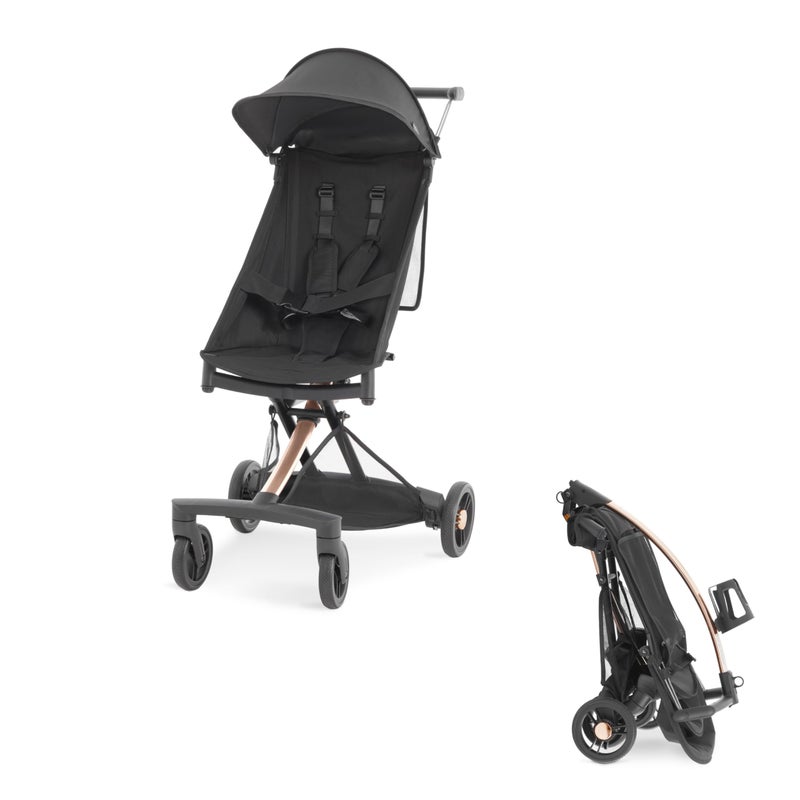 Evolur Roamer Ultra Light Umbrella Stroller in Gold Black Quick OneHand Easy Fold Travel Stroller Five Point Safety Harness Adjustable Removable Canopy Lightweight Aluminum Frame Baby Stroller
