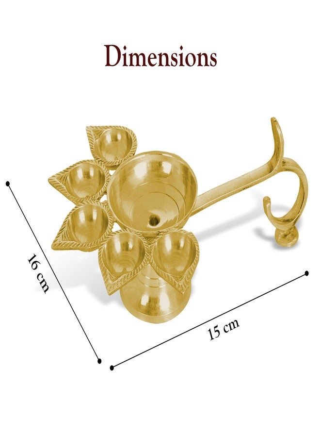Dharmsaar Brass Panchmukhi Puja Aarti Diya with Handle | Festival, Diwali, Navratri Peetal 5 Batti Oil Diya Stand | Panchdeep Akhand Jyoti Deepak for Home, Office, Temple/Mandir, 1 Unit - Image 5