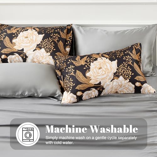 EXQ Home Satin Pillowcase for Hair and Skin Queen Peony Printed Standard Silk Pillowcase 2 Pack 20x26 inches Satin Pillow Cases Set of 2 with Envelope Closure Gifts for Women - Image 3