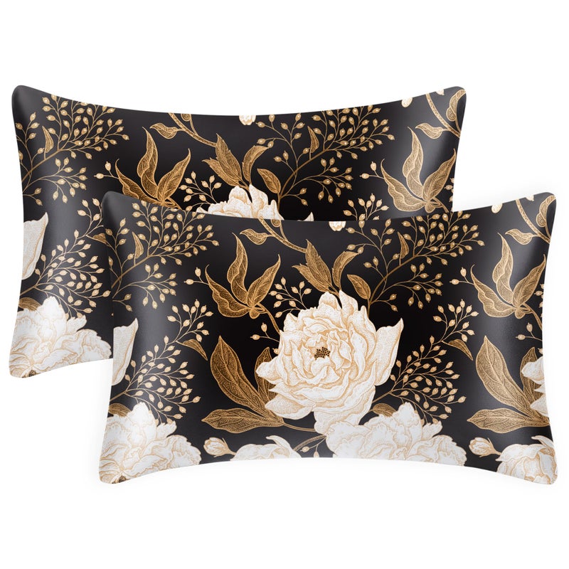 EXQ Home Satin Pillowcase for Hair and Skin Queen Peony Printed Standard Silk Pillowcase 2 Pack 20x26 inches Satin Pillow Cases Set of 2 with Envelope Closure Gifts for Women - Image 2