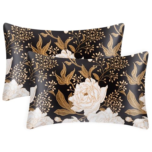 EXQ Home Satin Pillowcase for Hair and Skin Queen Peony Printed Standard Silk Pillowcase 2 Pack 20x26 inches Satin Pillow Cases Set of 2 with Envelope Closure Gifts for Women - Image 1